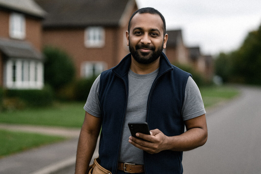 Tradesperson standing outside a customer property