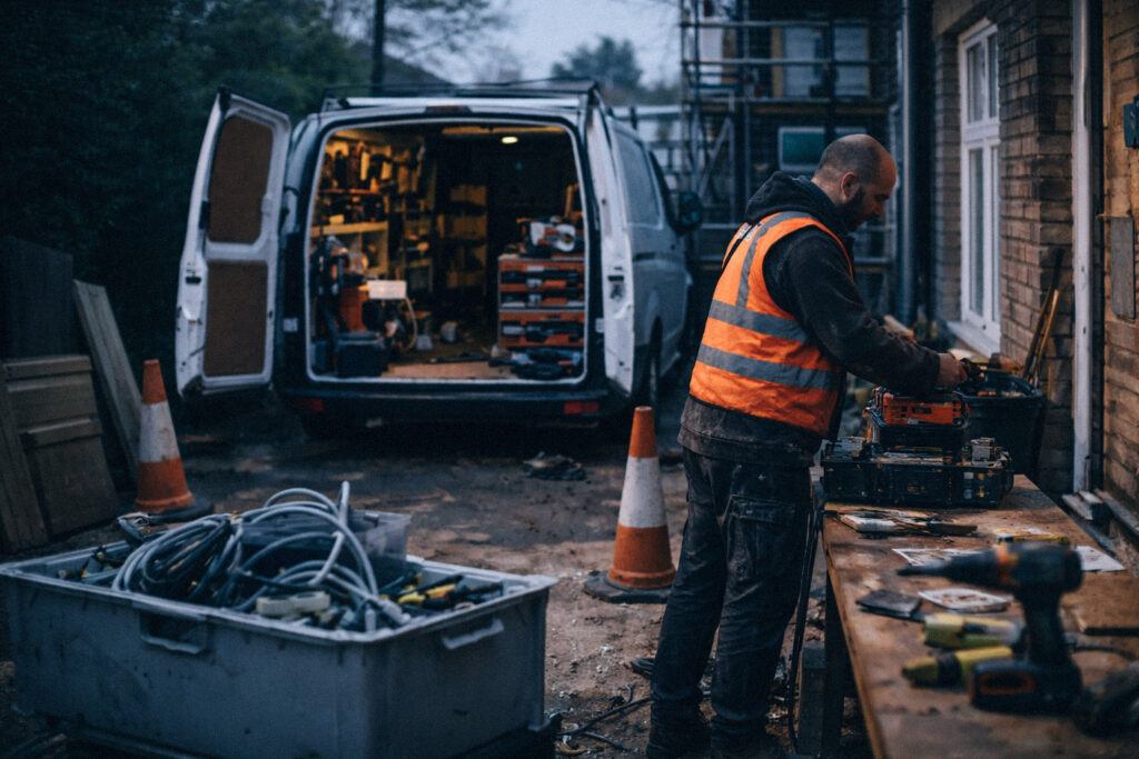 Tradesperson working outdoors on a job