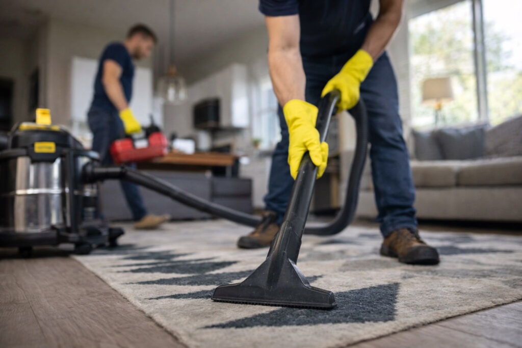 Service Pros steaming a carpet.