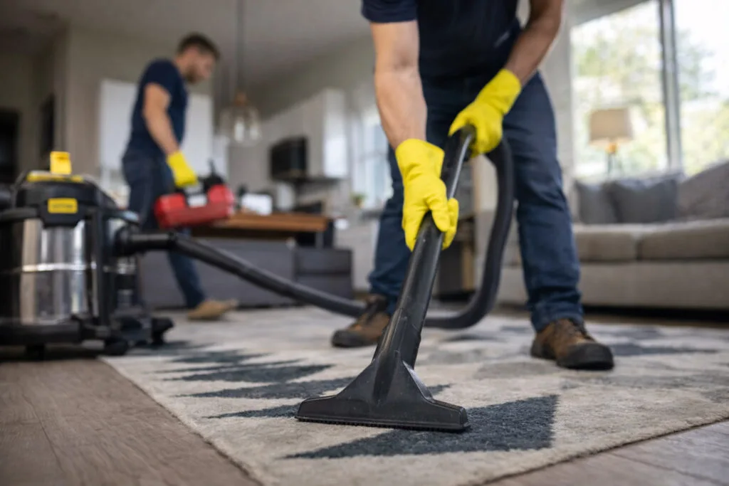 Service Pros steaming a carpet.