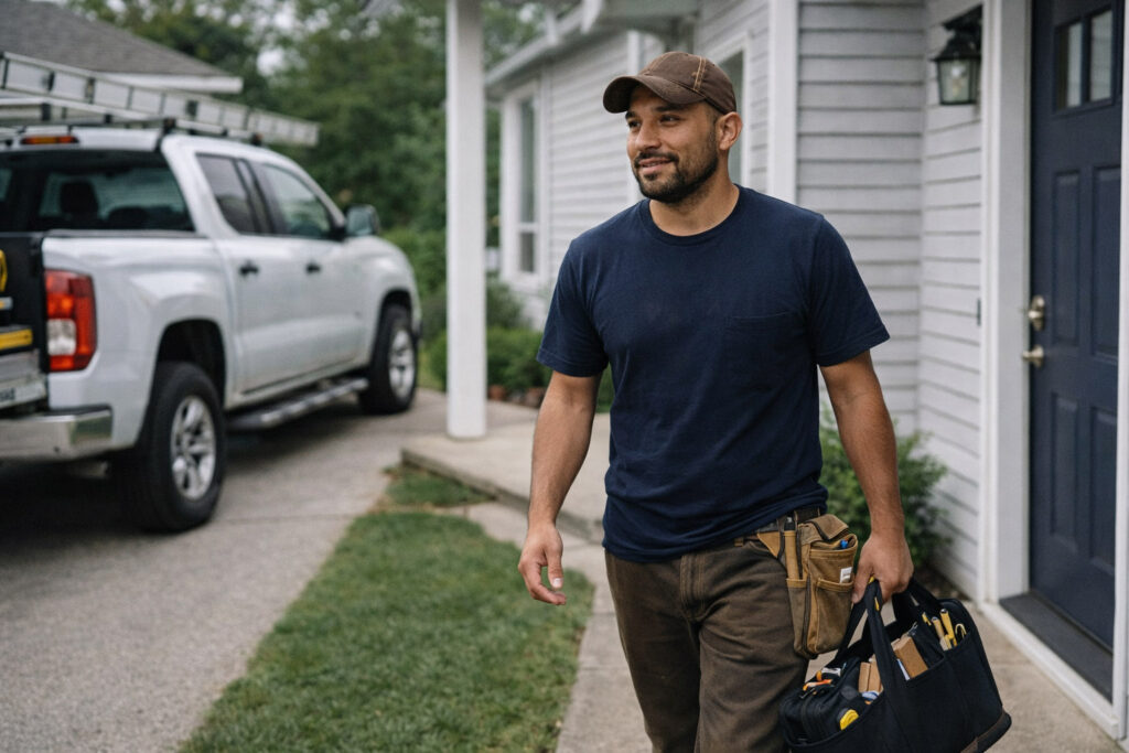 Man with tools and truck.