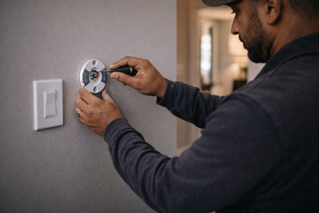 Thermostat installation by technician.